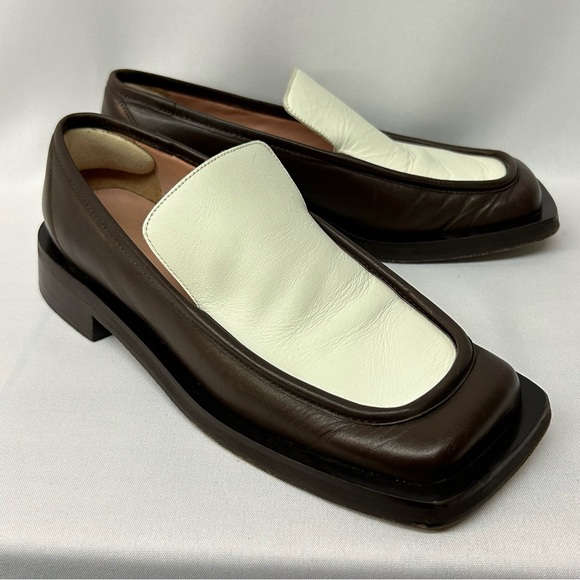 GIA / RHW Loafers Slip On Square Toe 8 / 38 Womens Shoes Brown / Ivory - Picture 4 of 11